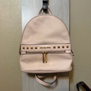 Michael Kors Pink Backpack with Gold Studs & wallet bundle